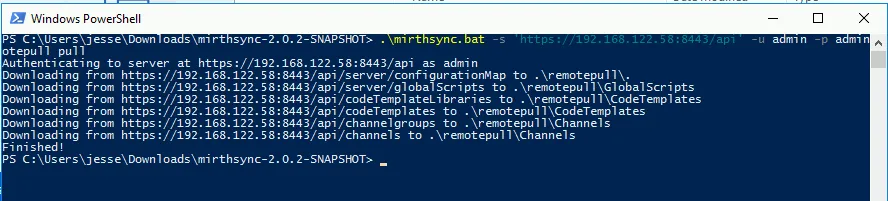 Powershell window with command result